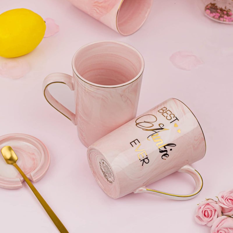 Doublewhale Aunt Gifts from Niece, Nephew - Best Aunt Ever Gift Mug - Happy Christmas Birthday Mothers Day Gifts for Auntie - Marble Ceramic Auntie Coffee Mug Gifts Box Printed Gold 14 Oz Pink - Image 5